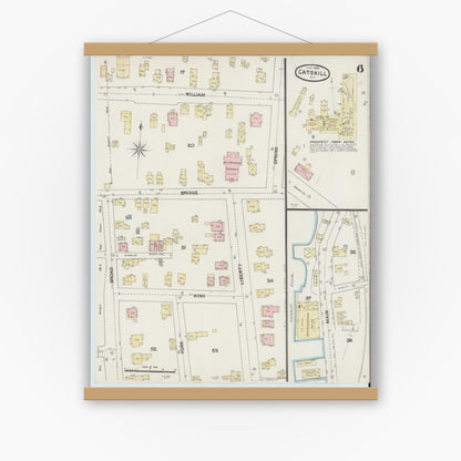 Old map wall art mockup — magnetic wood frame on white wall — Sanborn Fire Insurance Map from Catskill, Greene County, New York (1889), Sheet #0006