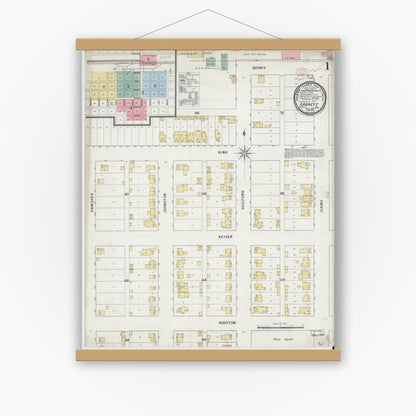 Old map wall art mockup — magnetic wood frame on white wall — Sanborn Fire Insurance Map from Garrett, De Kalb County, Indiana (1895) - Complete Map Set