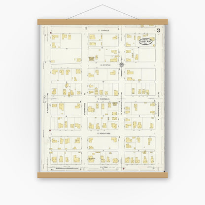 Old map wall art mockup — magnetic wood frame on white wall — Sanborn Fire Insurance Map from Lakeland, Polk County, Florida (1917), Sheet #0003