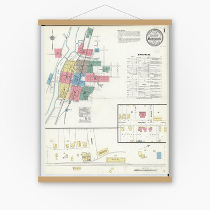 Old map wall art mockup — magnetic wood frame on white wall — Sanborn Fire Insurance Map from Miamisburg, Montgomery County, Ohio (1911), Sheet #0001