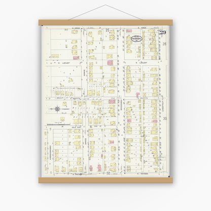 Old map wall art mockup — magnetic wood frame on white wall — Sanborn Fire Insurance Map from Hannibal, Marion County, Missouri (1913), Sheet #0029