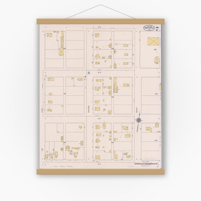 Old map wall art mockup — magnetic wood frame on white wall — Sanborn Fire Insurance Map from Marysville, Yuba County, California (1921), Sheet #0007