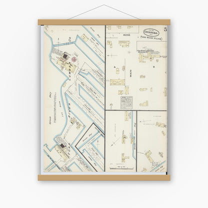 Old map wall art mockup — magnetic wood frame on white wall — Sanborn Fire Insurance Map from Escanaba, Delta County, Michigan (1884), Sheet #0005