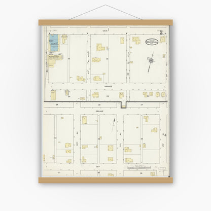 Old map wall art mockup — magnetic wood frame on white wall — Sanborn Fire Insurance Map from Wauchula, Hardee County, Florida (1914), Sheet #0005