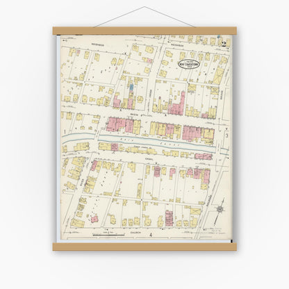 Old map wall art mockup — magnetic wood frame on white wall — Sanborn Fire Insurance Map from Newcomerstown, Tuscarawas County, Ohio (1915), Sheet #0002