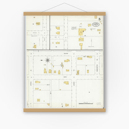 Old map wall art mockup — magnetic wood frame on white wall — Sanborn Fire Insurance Map from Eustis, Lake County, Florida (1906), Sheet #0005