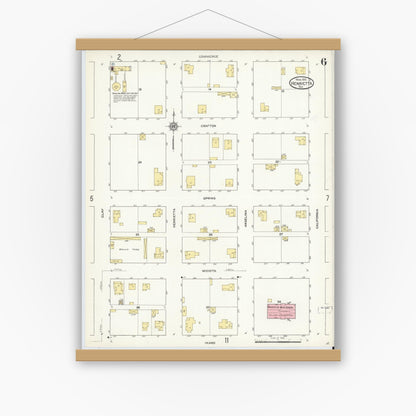 Old map wall art mockup — magnetic wood frame on white wall — Sanborn Fire Insurance Map from Henrietta, Clay County, Texas (1912), Sheet #0006