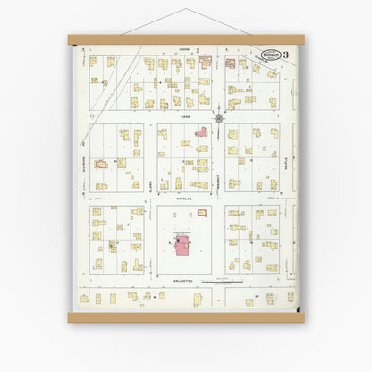 Old map wall art mockup — magnetic wood frame on white wall — Sanborn Fire Insurance Map from Bangor, Van Buren County, Michigan (1918), Sheet #0003