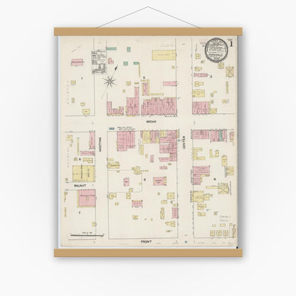 Old map wall art mockup — magnetic wood frame on white wall — Sanborn Fire Insurance Map from Statesville, Iredell County, North Carolina (1890) - Complete Map Set