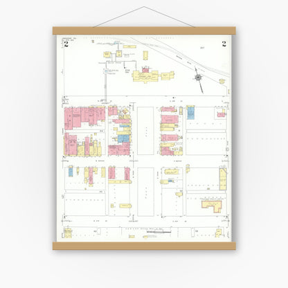 Old map wall art mockup — magnetic wood frame on white wall — Sanborn Fire Insurance Map from Freeport, Brazoria County, Texas (1943), Sheet #0002