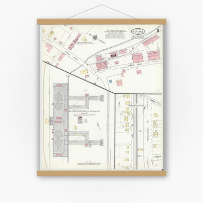 Old map wall art mockup — magnetic wood frame on white wall — Sanborn Fire Insurance Map from Scottdale, Westmoreland County, Pennsylvania (1914), Sheet #0008