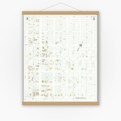 Old map wall art mockup — magnetic wood frame on white wall — Sanborn Fire Insurance Map from Odessa, Edger County, Texas (1934), Sheet #0003