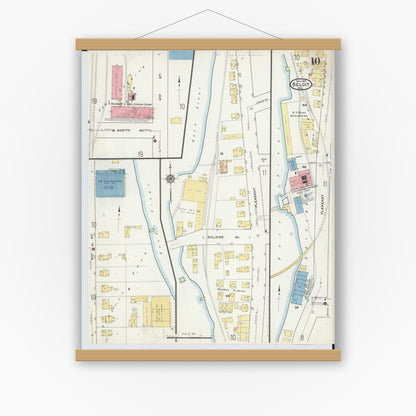 Old map wall art mockup — magnetic wood frame on white wall — Sanborn Fire Insurance Map from Beloit, Rock County, Wisconsin (1915), Sheet #0010