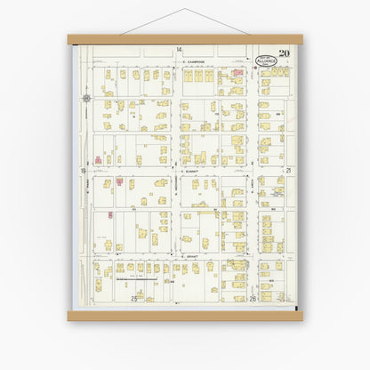 Old map wall art mockup — magnetic wood frame on white wall — Sanborn Fire Insurance Map from Alliance, Stark County, Ohio (1911), Sheet #0020