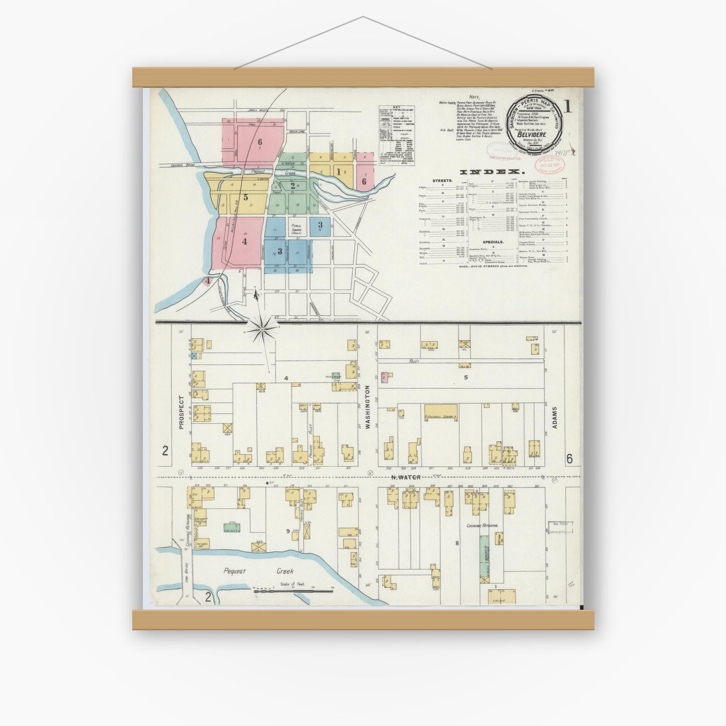 Old map wall art mockup — magnetic wood frame on white wall — Sanborn Fire Insurance Map from Belvidere, Warren County, New Jersey (1897) - Complete Map Set