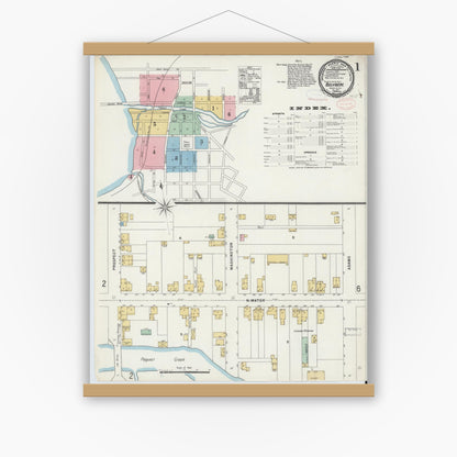 Old map wall art mockup — magnetic wood frame on white wall — Sanborn Fire Insurance Map from Belvidere, Warren County, New Jersey (1897) - Complete Map Set