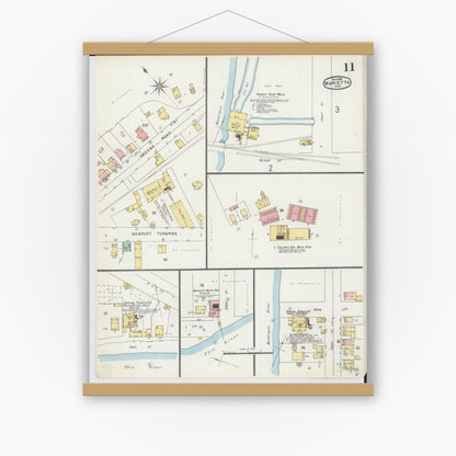Old map wall art mockup — magnetic wood frame on white wall — Sanborn Fire Insurance Map from Marietta, Washington County, Ohio (1896), Sheet #0011