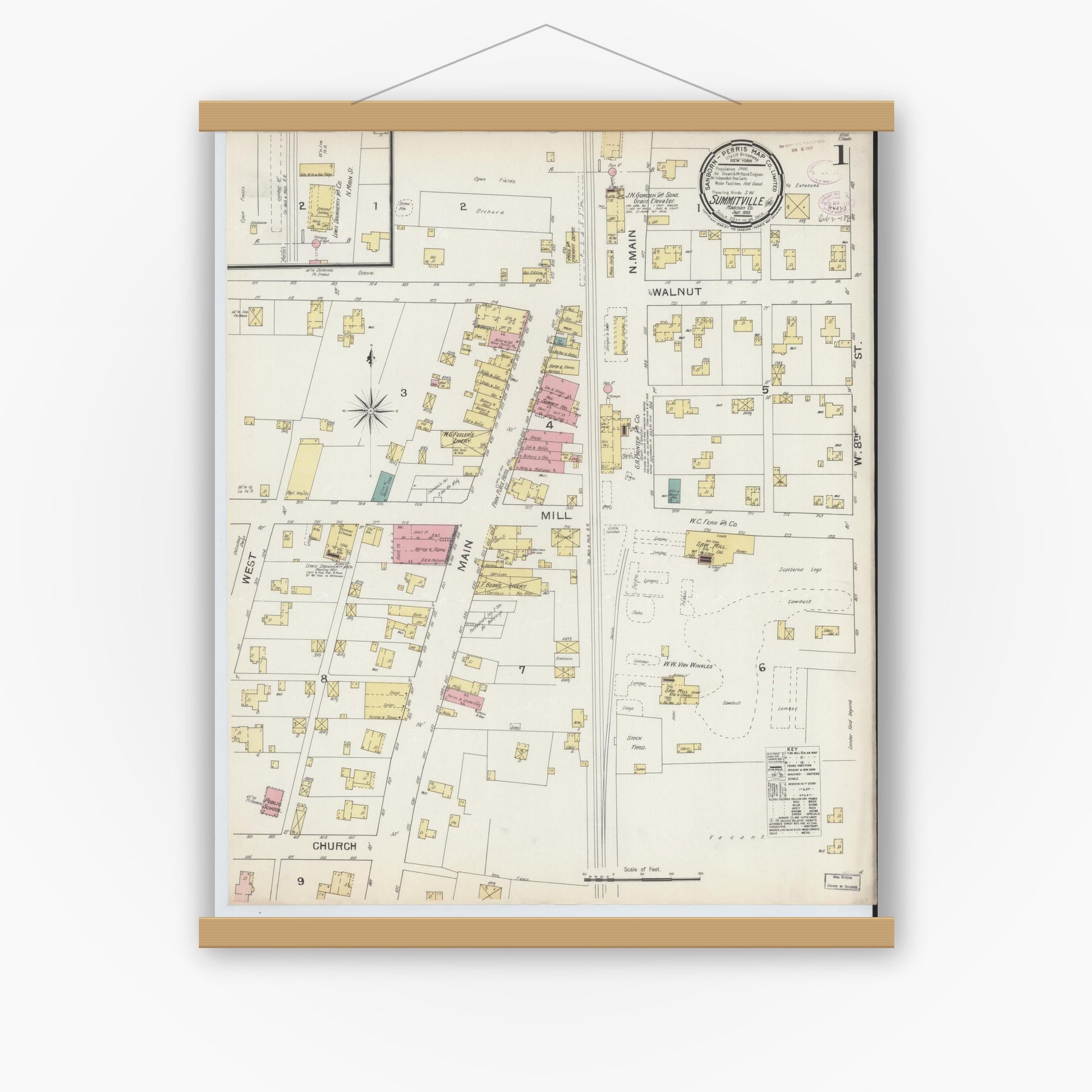 Old map wall art mockup — magnetic wood frame on white wall — Sanborn Fire Insurance Map from Summitville, Madison County, Indiana (1893) - Complete Map Set