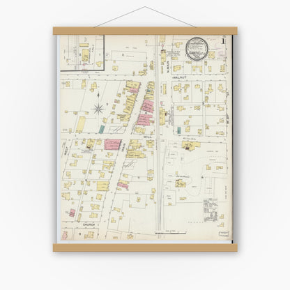 Old map wall art mockup — magnetic wood frame on white wall — Sanborn Fire Insurance Map from Summitville, Madison County, Indiana (1893) - Complete Map Set