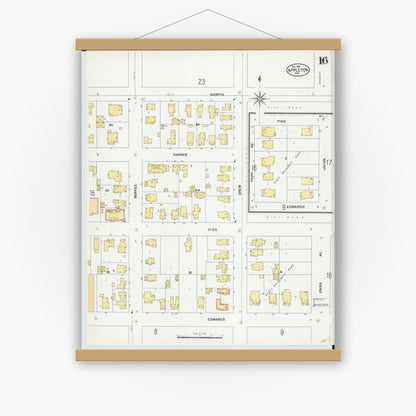 Old map wall art mockup — magnetic wood frame on white wall — Sanborn Fire Insurance Map from Appleton, Outagamie County, Wisconsin (1901), Sheet #0016