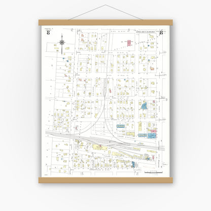Old map wall art mockup — magnetic wood frame on white wall — Sanborn Fire Insurance Map from Spencer, Clay County, Iowa (1941), Sheet #0008