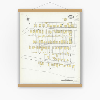 Old map wall art mockup — magnetic wood frame on white wall — Sanborn Fire Insurance Map from Glen Lyon, Luzerne County, Pennsylvania (1921), Sheet #0003