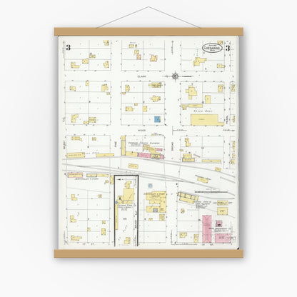 Old map wall art mockup — magnetic wood frame on white wall — Sanborn Fire Insurance Map from Chesaning, Saginaw County, Michigan (1925), Sheet #0003