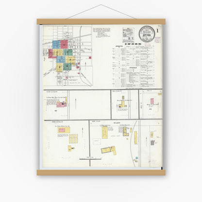 Old map wall art mockup — magnetic wood frame on white wall — Sanborn Fire Insurance Map from Bryan, Williams County, Ohio (1905) - Complete Map Set
