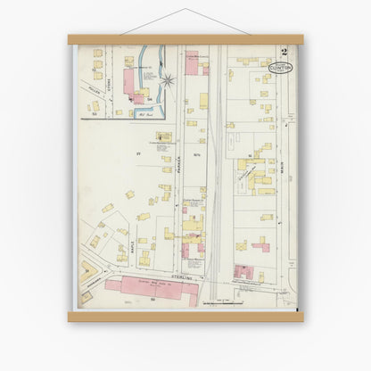 Old map wall art mockup — magnetic wood frame on white wall — Sanborn Fire Insurance Map from Clinton, Worcester County, Massachusetts (1894), Sheet #0002