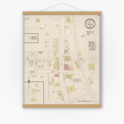 Old map wall art mockup — magnetic wood frame on white wall — Sanborn Fire Insurance Map from Hopland, Mendocina County, California (1919), Sheet #0001