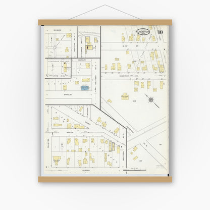 Old map wall art mockup — magnetic wood frame on white wall — Sanborn Fire Insurance Map from Cheboygan, Cheboygan County, Michigan (1915), Sheet #0010