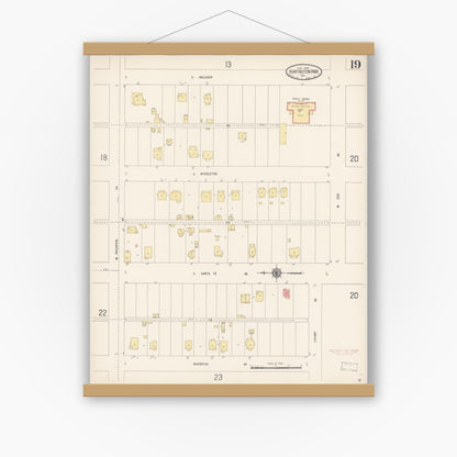 Old map wall art mockup — magnetic wood frame on white wall — Sanborn Fire Insurance Map from Huntington Park, Los Angeles County, California (1916), Sheet #0019