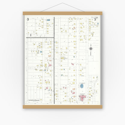 Old map wall art mockup — magnetic wood frame on white wall — Sanborn Fire Insurance Map from Ozona, Crockett County, Texas (1941), Sheet #0003