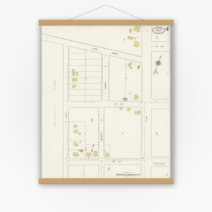 Old map wall art mockup — magnetic wood frame on white wall — Sanborn Fire Insurance Map from Davis, Yolo County, California (1921), Sheet #0004