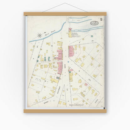 Old map wall art mockup — magnetic wood frame on white wall — Sanborn Fire Insurance Map from Dexter, Washtenaw County, Michigan (1892), Sheet #0002