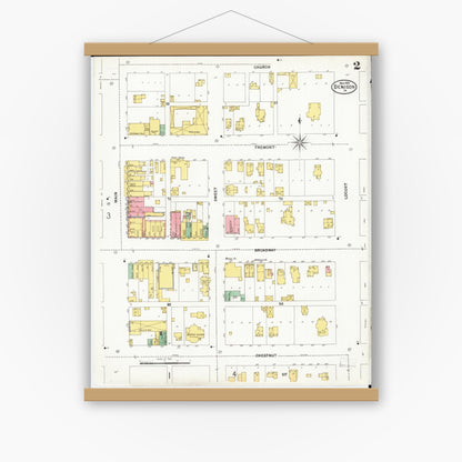Old map wall art mockup — magnetic wood frame on white wall — Sanborn Fire Insurance Map from Denison, Crawford County, Iowa (1899), Sheet #0002