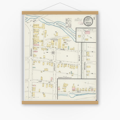Old map wall art mockup — magnetic wood frame on white wall — Sanborn Fire Insurance Map from Bangor, Northampton County, Pennsylvania (1892) - Complete Map Set