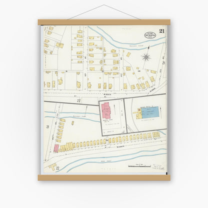 Old map wall art mockup — magnetic wood frame on white wall — Sanborn Fire Insurance Map from Newark, Licking County, Ohio (1905), Sheet #0021