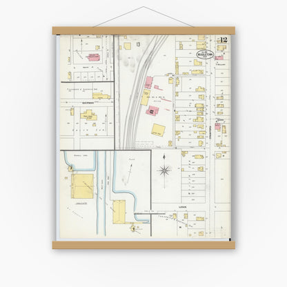 Old map wall art mockup — magnetic wood frame on white wall — Sanborn Fire Insurance Map from Middletown, Butler County, Ohio (1901), Sheet #0012