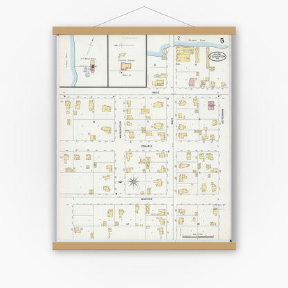 Old map wall art mockup — magnetic wood frame on white wall — Sanborn Fire Insurance Map from Stoughton, Dane County, Wisconsin (1898), Sheet #0005