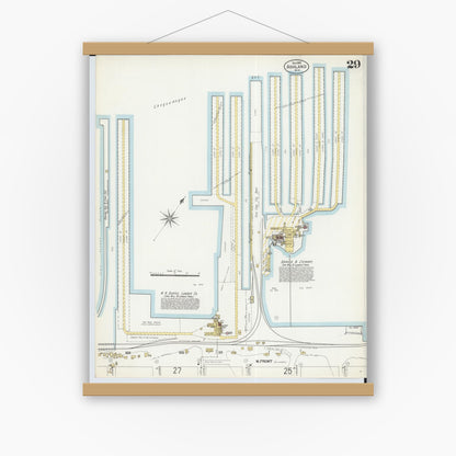 Old map wall art mockup — magnetic wood frame on white wall — Sanborn Fire Insurance Map from Ashland, Ashland County, Wisconsin (1901), Sheet #0029