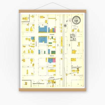 Old map wall art mockup — magnetic wood frame on white wall — Sanborn Fire Insurance Map from Alvord, Wise County, Texas (1905), Sheet #0001