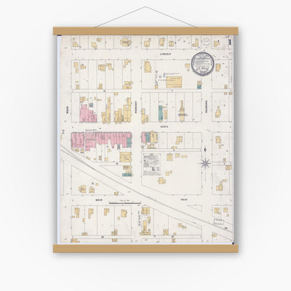 Old map wall art mockup — magnetic wood frame on white wall — Sanborn Fire Insurance Map from La Belle, Lewis County, Missouri (1899) - Complete Map Set