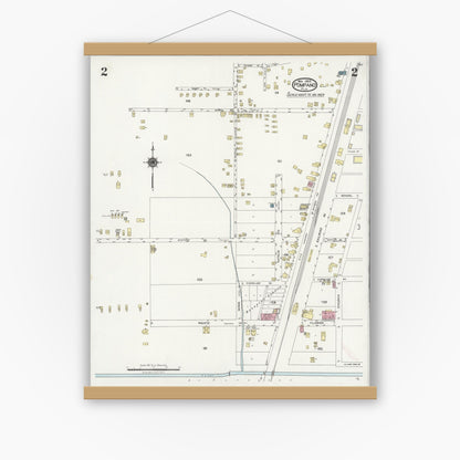 Old map wall art mockup — magnetic wood frame on white wall — Sanborn Fire Insurance Map from Pompano, Broward County, Florida (1924), Sheet #0002