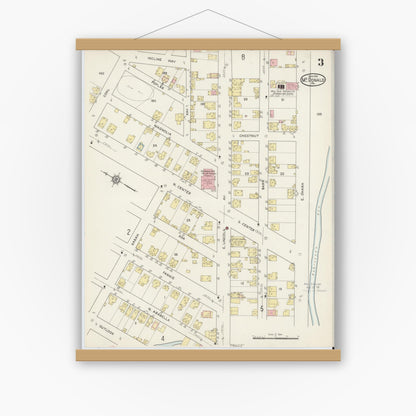 Old map wall art mockup — magnetic wood frame on white wall — Sanborn Fire Insurance Map from McDonald, Washington County, Pennsylvania (1915), Sheet #0003