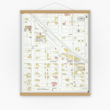 Old map wall art mockup — magnetic wood frame on white wall — Sanborn Fire Insurance Map from Loudonville, Ashland County, Ohio (1900), Sheet #0002