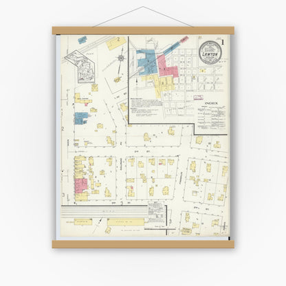 Old map wall art mockup — magnetic wood frame on white wall — Sanborn Fire Insurance Map from Lawton, Van Buren County, Michigan (1913), Sheet #0001
