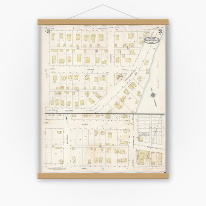 Old map wall art mockup — magnetic wood frame on white wall — Sanborn Fire Insurance Map from Granite Falls, Yellow Medicine And Chippewa Counties, Minnesota (1941), Sheet #0003