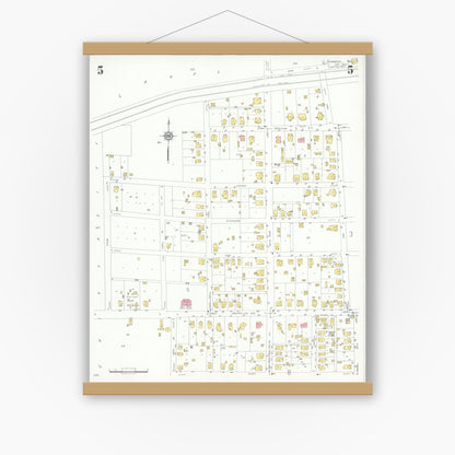 Old map wall art mockup — magnetic wood frame on white wall — Sanborn Fire Insurance Map from Commerce, Hunt County, Texas (1933), Sheet #0005