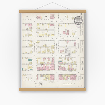Old map wall art mockup — magnetic wood frame on white wall — Sanborn Fire Insurance Map from Glasgow, Howard County, Missouri (1885) - Complete Map Set